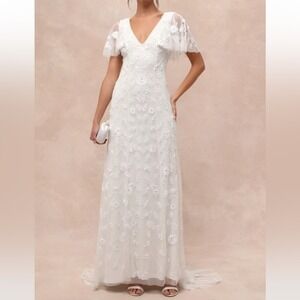 Lulu's Elegant White Lace Dress